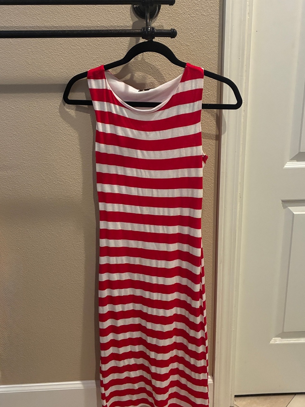 Sleeveless Red and White Striped Maxi Dress